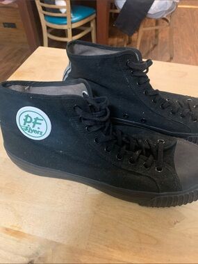 P.F. Flyers Black Canvas High-Top Sneakers with Green Logo